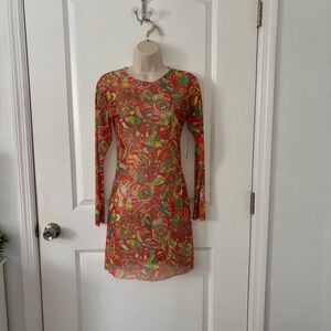 Forplay Colorful Long Sleeve Dress - Red, Green, Orange